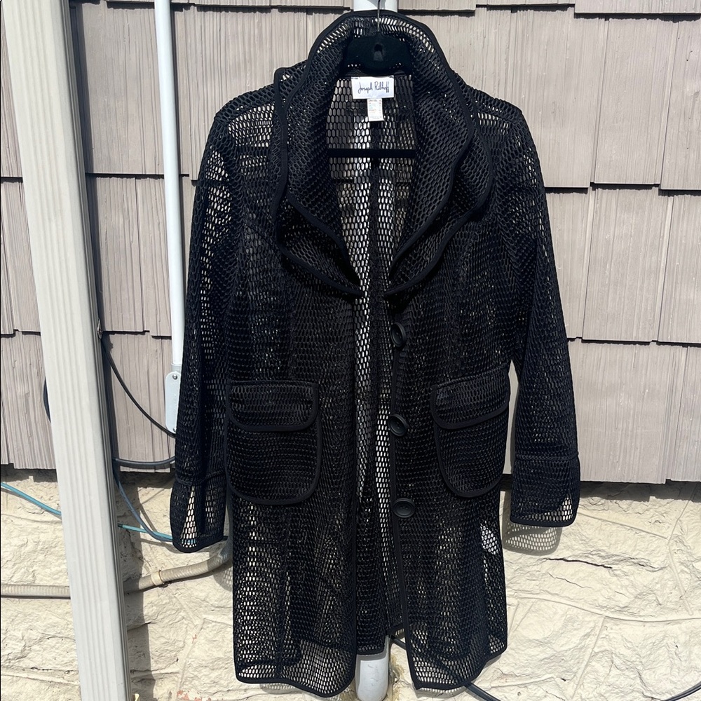 Black Mesh Button-Up Jacket